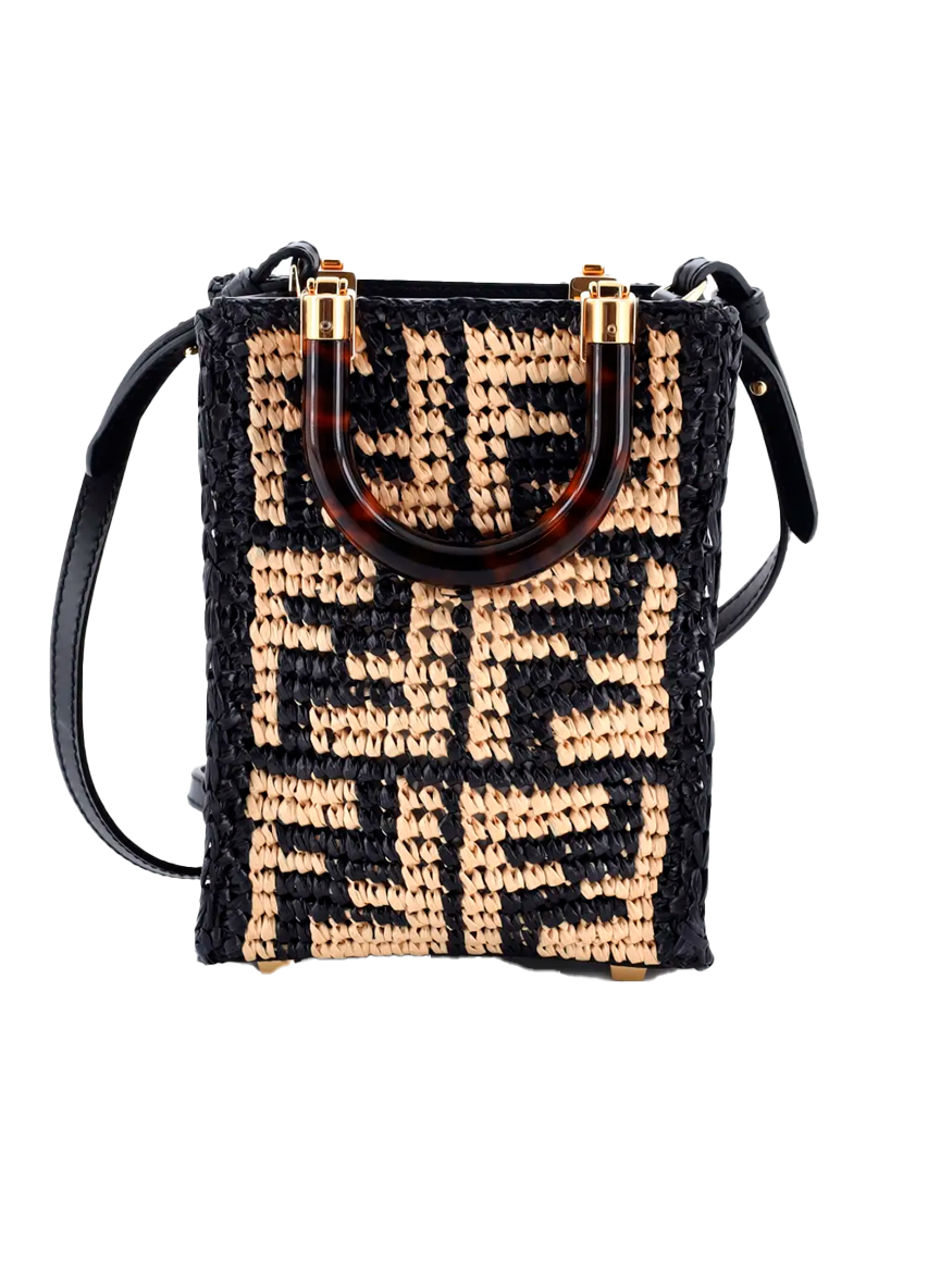 Fendi FENDI PRE-OWNED BOLSA SATCHEL SUNSHINE MINI DE RAFIA CON MOTIVO