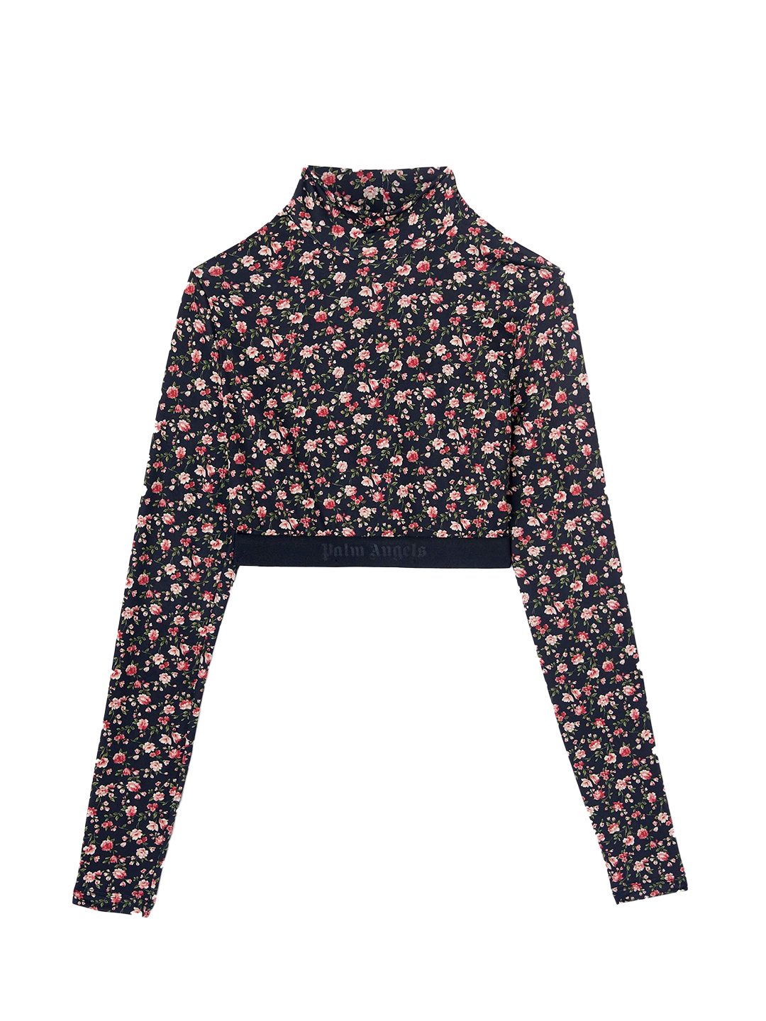 Palm Angels FLOWERS MOCK NECK LOGO TOP BLACK PINK PALM ANGELS