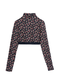 Palm Angels FLOWERS MOCK NECK LOGO TOP BLACK PINK PALM ANGELS