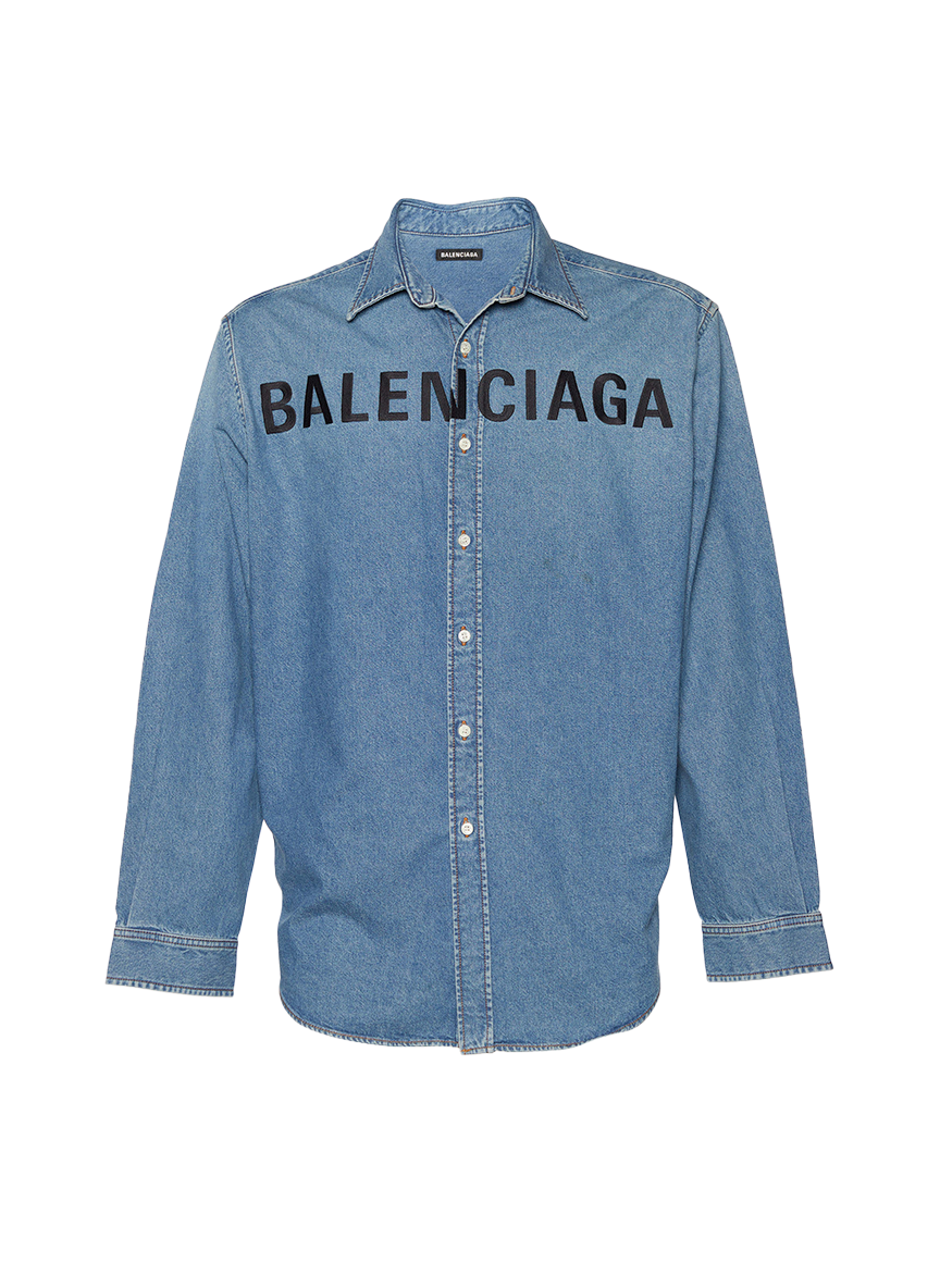 Balenciaga BALENCIAGA INDIGO DENIM EMBROIDERED LOGO SHIRT