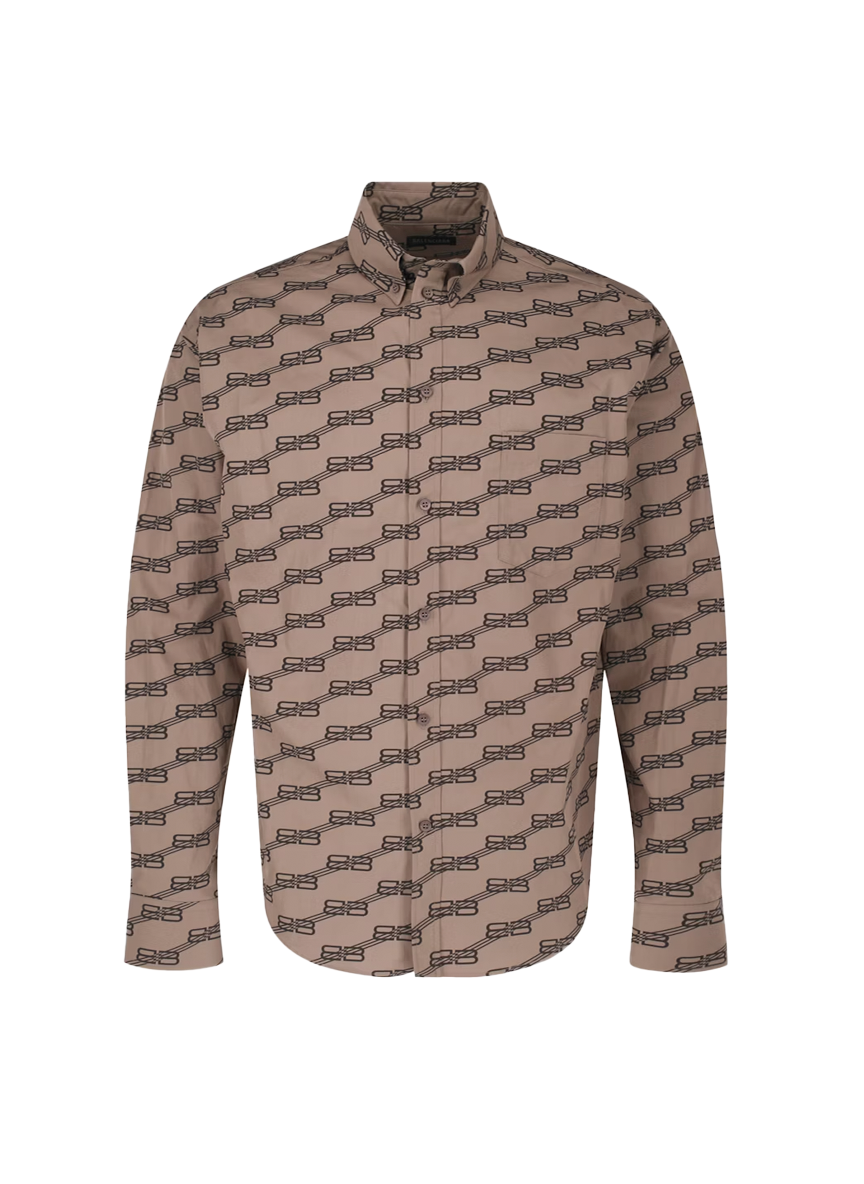Balenciaga SHIRT BB MONOGRAM COTTON POPLIN BEIGE/ BROWN