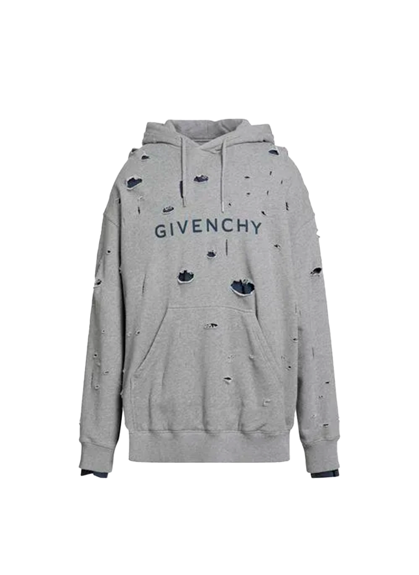 Givenchy GIVENCHY LAYRED DISTRESS HOODIE GREY