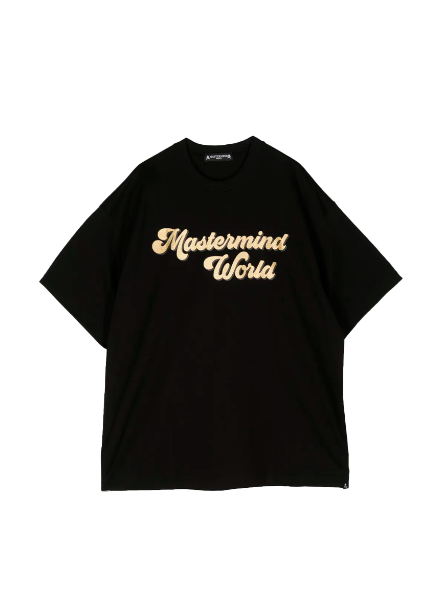 MasterMind MASTERMIND WORLD GLITTER SKULL COTTON T-SHIRT IN BLACK WITH A LOGO PRINT ON THE FRONT