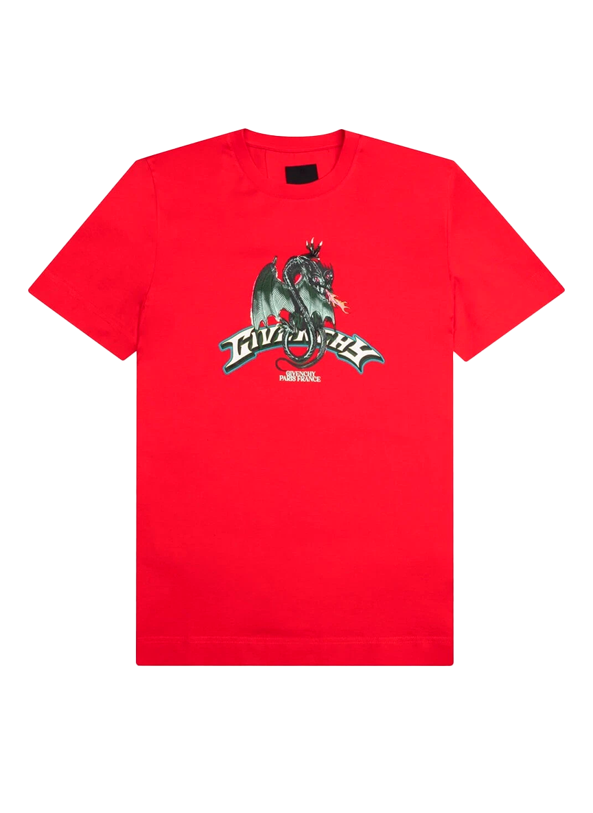 Givenchy GIVENCHY DRAGON FLAMES DESIGN SLIM FIT T-SHIRT RED HOMBRE