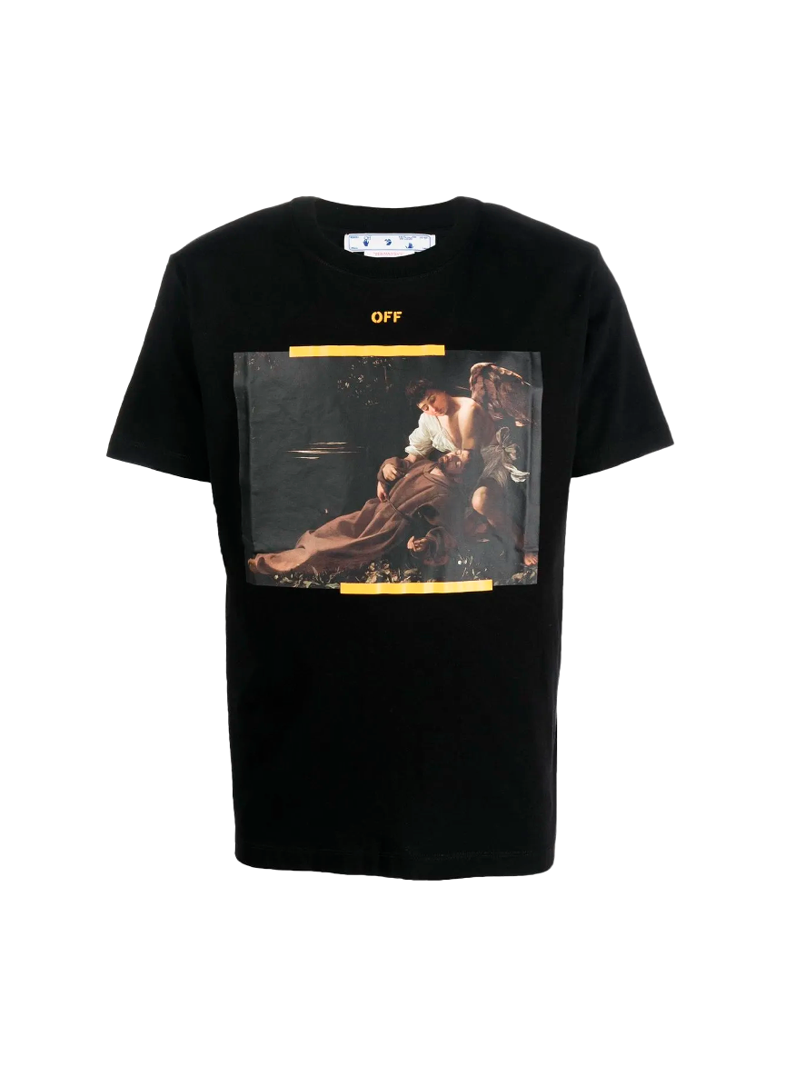Off-White OFF-WHITE CARAVAGGIO PRINT SLIM-FIT COTTON T-SHIRT IN BLACK
