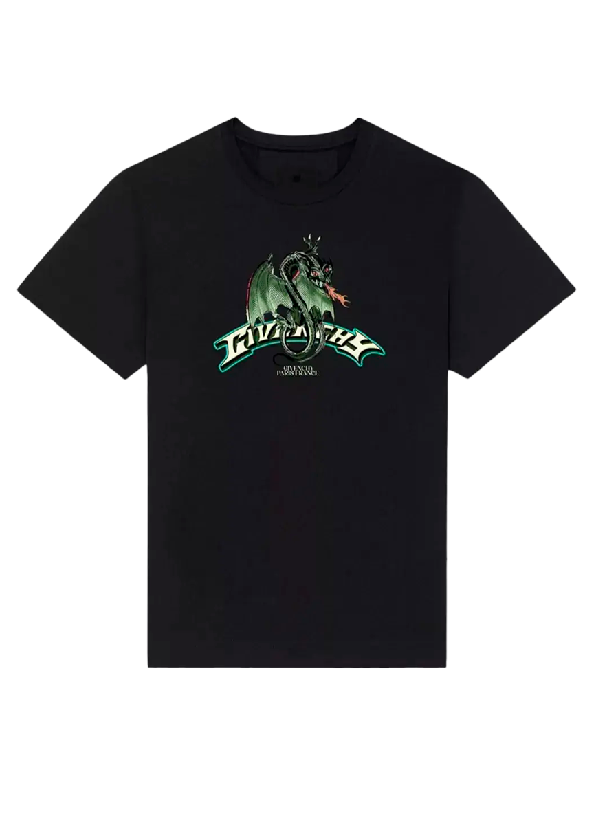Givenchy GIVENCHY DRAGON FLAMES DESIGN SLIM FIT T-SHIRT BLACK HOMBRE