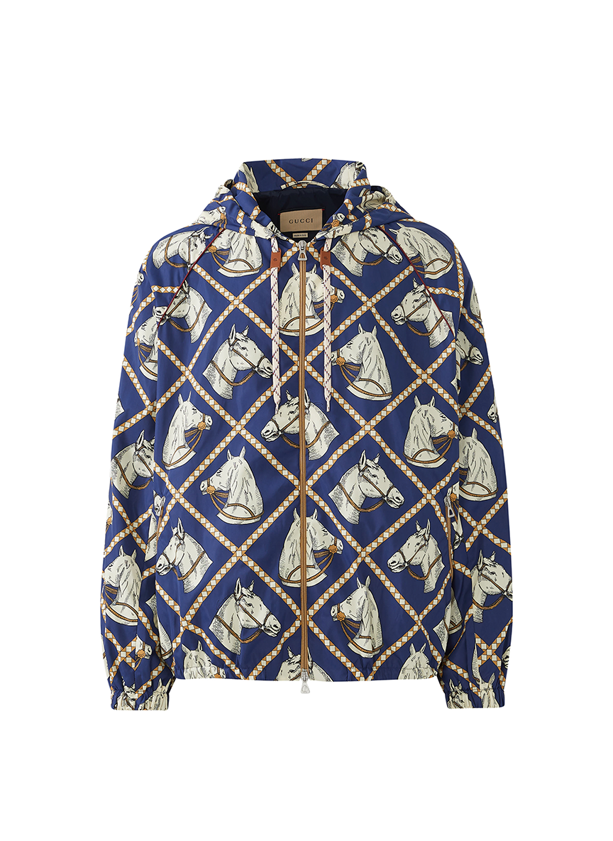 Gucci GUCCI SPW BLOUSON HORSEBIT ON NY PRT W/LEATH BLUE/BROWN/MC/MIX