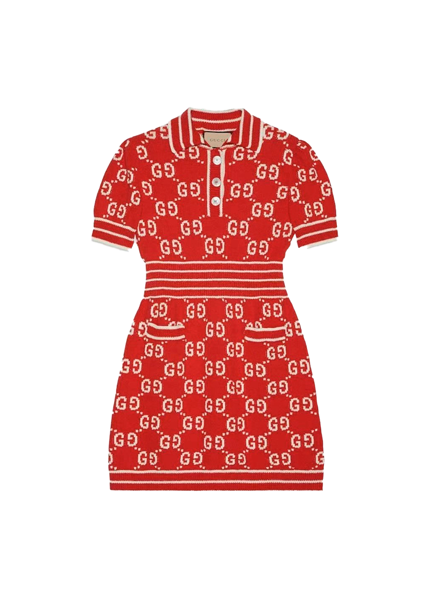 Gucci GG JACQUARD KNIT POLO DRESS WITH CONTRAST STRIPES