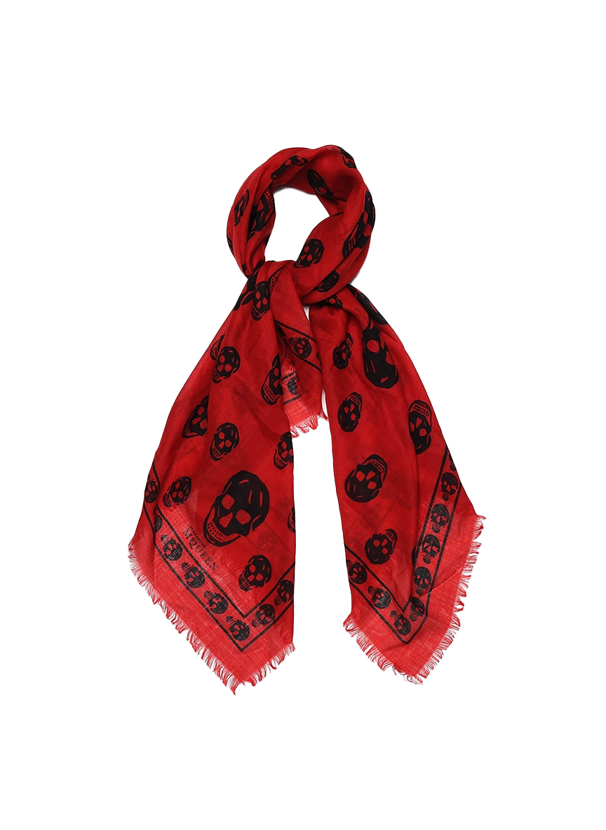 Alexander McQueen BUFANDA ALEXANDER MCQUEEN SKULL SCARF EN COLOR ROJO Y NEGRO, HECHA DE MODAL Y SEDA
