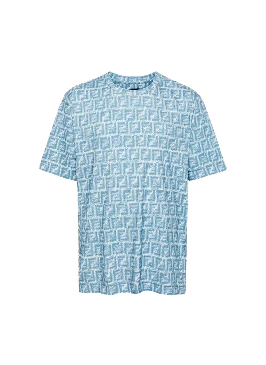 Fendi FENDI FRINGED EFFECT FF PRINT OVERSIZED T-SHIRT IN BLUE