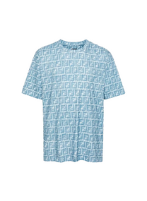 Fendi FENDI FRINGED EFFECT FF PRINT OVERSIZED T-SHIRT IN BLUE