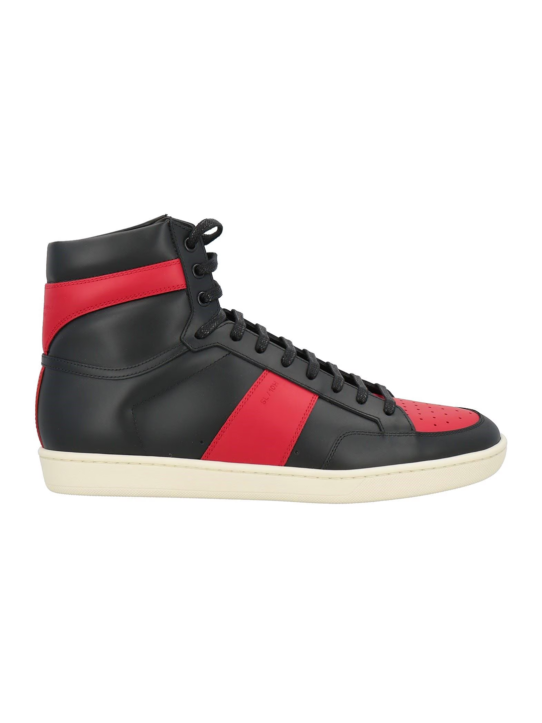 Saint Laurent ZAPATILLAS ALTAS SAINT LAURENT COURT CLASSIC SL/10H EN PIEL NEGRA Y ROJA.