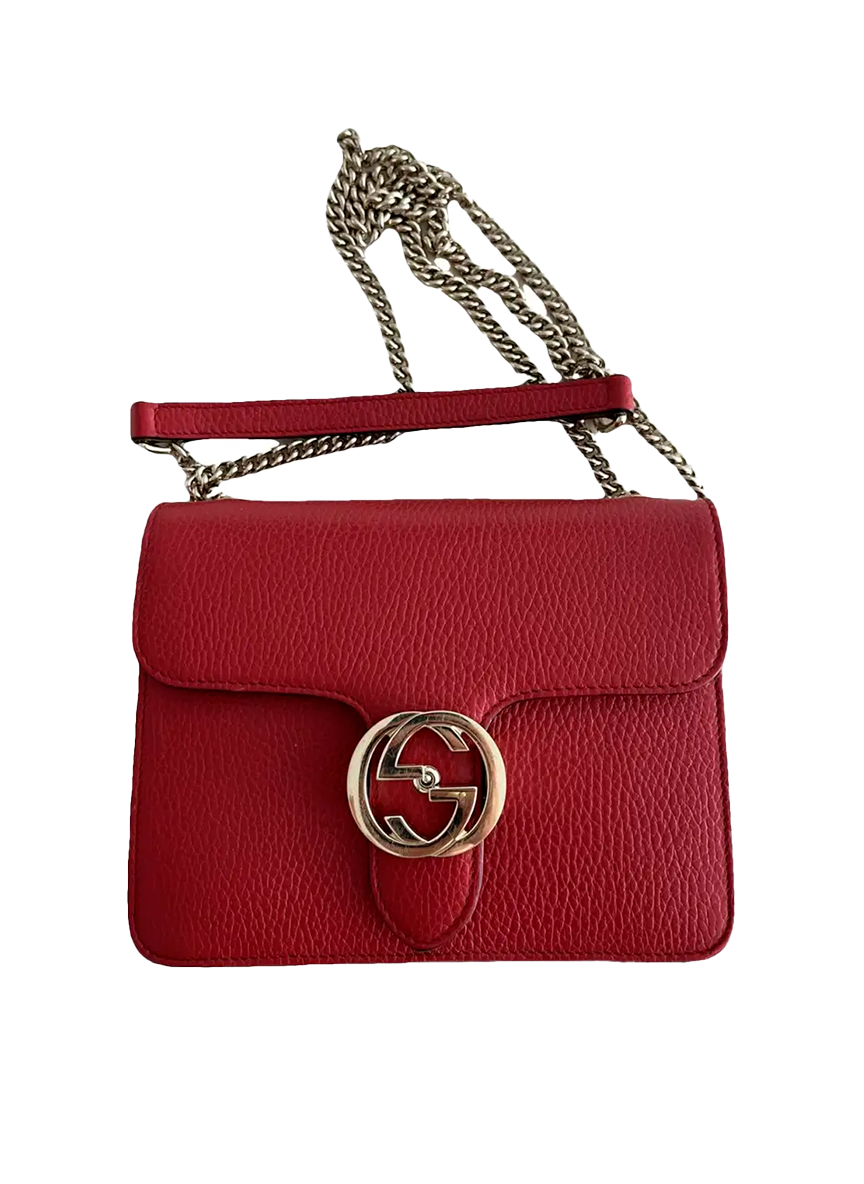 Gucci GUCCI GG RED LEATHER TOP HANDLE BAG WITH GOLD HARDWARE