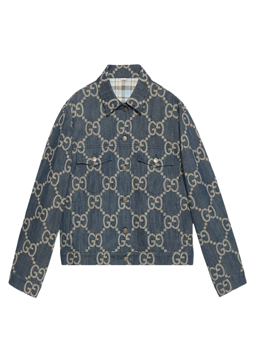 Gucci GUCCI JACKET ORG MACRO GG DENIM E CANVAS BLUE/IVORY