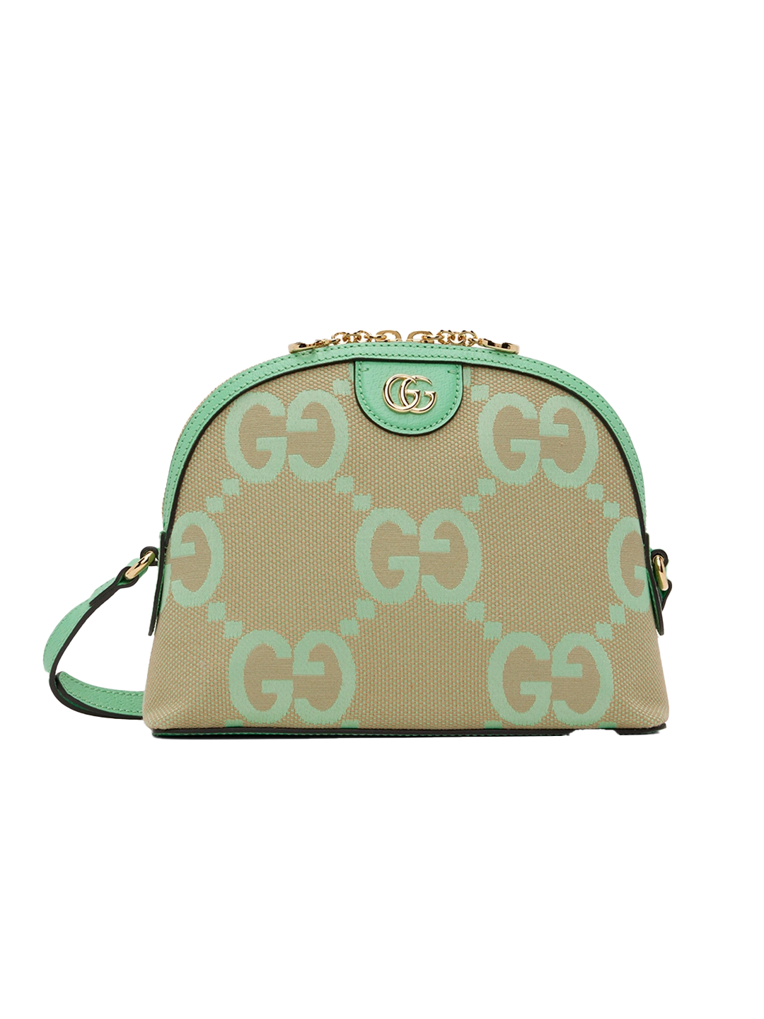 Gucci GUCCI GG CANVAS MINI BAG WITH AQUA GREEN LEATHER AND GOLD HARDWARE