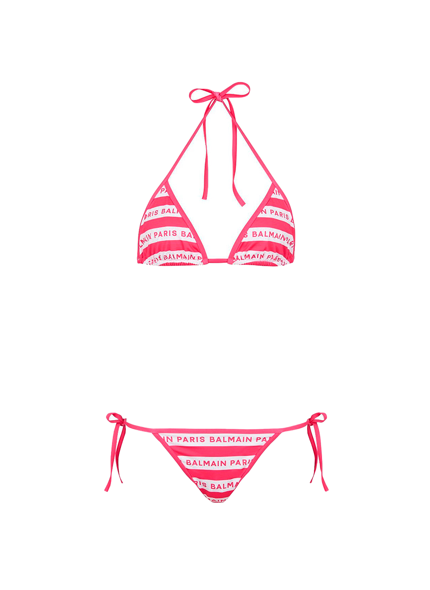 Balmain BALMAIN FUSCIA PINK/WHITE LOGO STRING BIKINI SET