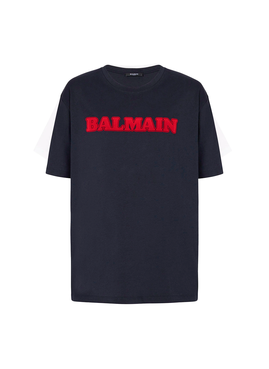 Balmain BALMAIN FLOCKED RETRO LOGO PATCH T-SHIRT