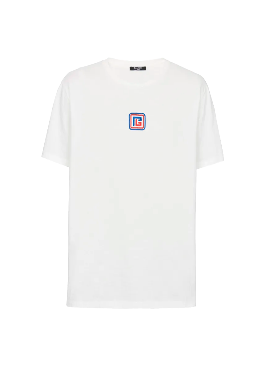 Balmain BALMAIN MEN'S PB LOGO T-SHIRT IN WHITE