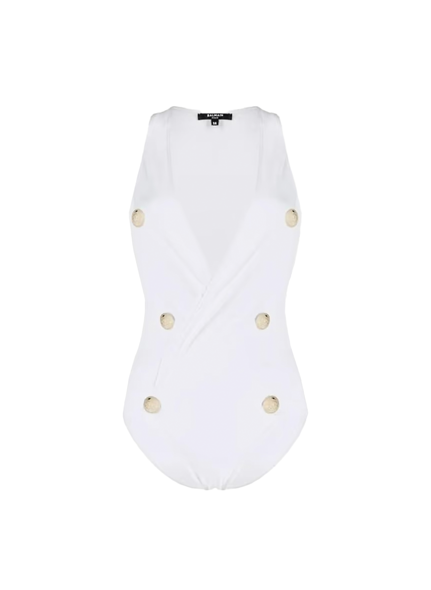 Balmain BALMAIN WHITE BUTTON ONE-PIECE SWIMSUIT