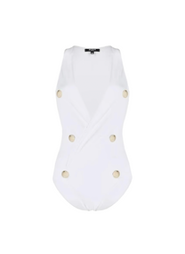 Balmain BALMAIN WHITE BUTTON ONE-PIECE SWIMSUIT