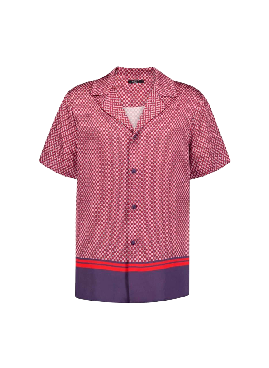 Balmain BALMAIN MONOGRAM-PRINT SHORT-SLEEVE SHIRT | RED