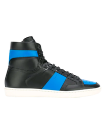 Saint Laurent SAINT LAURENT SIGNATURE COURT CLASSIC SL/10H HIGH-TOP SNEAKER IN BLACK LEATHER WITH ROYAL BLUE ACCENTS
