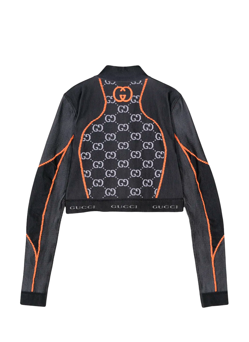 Gucci L/S TOP POLYAMIDE JERSEY JACQ BLACK/ORANGE GG