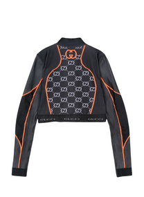 Gucci L/S TOP POLYAMIDE JERSEY JACQ BLACK/ORANGE GG