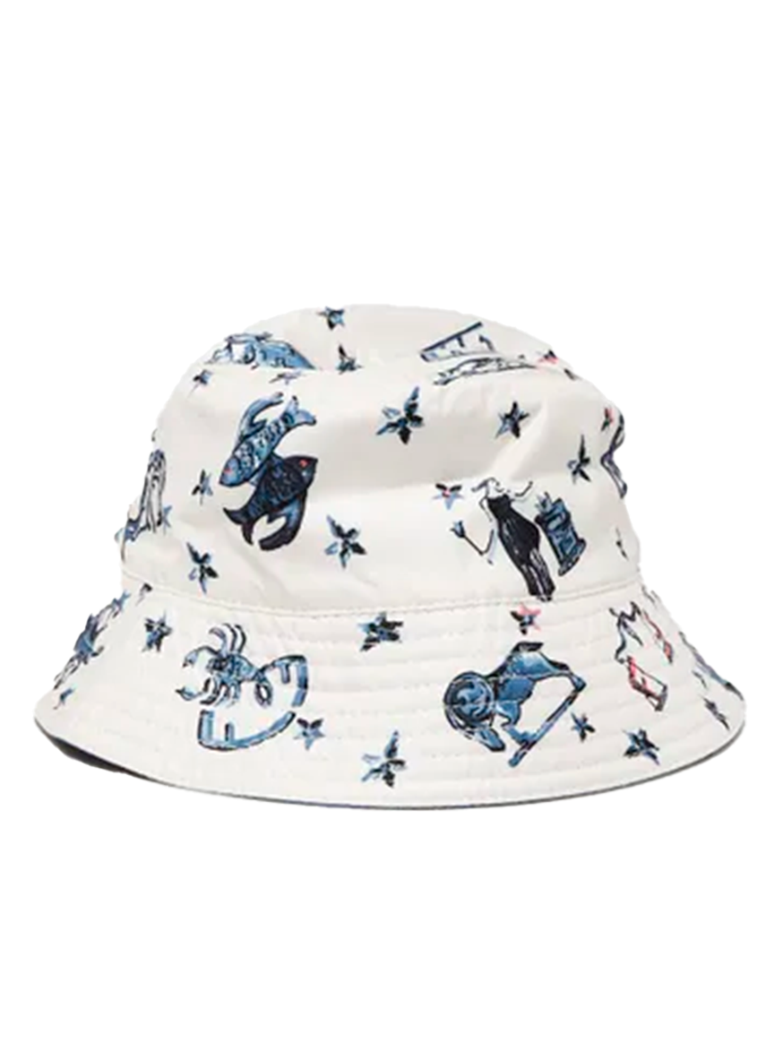 Fendi FENDI BLUE/WHITE SILK ZODIAC REVERSIBLE BUCKET HAT SIZE