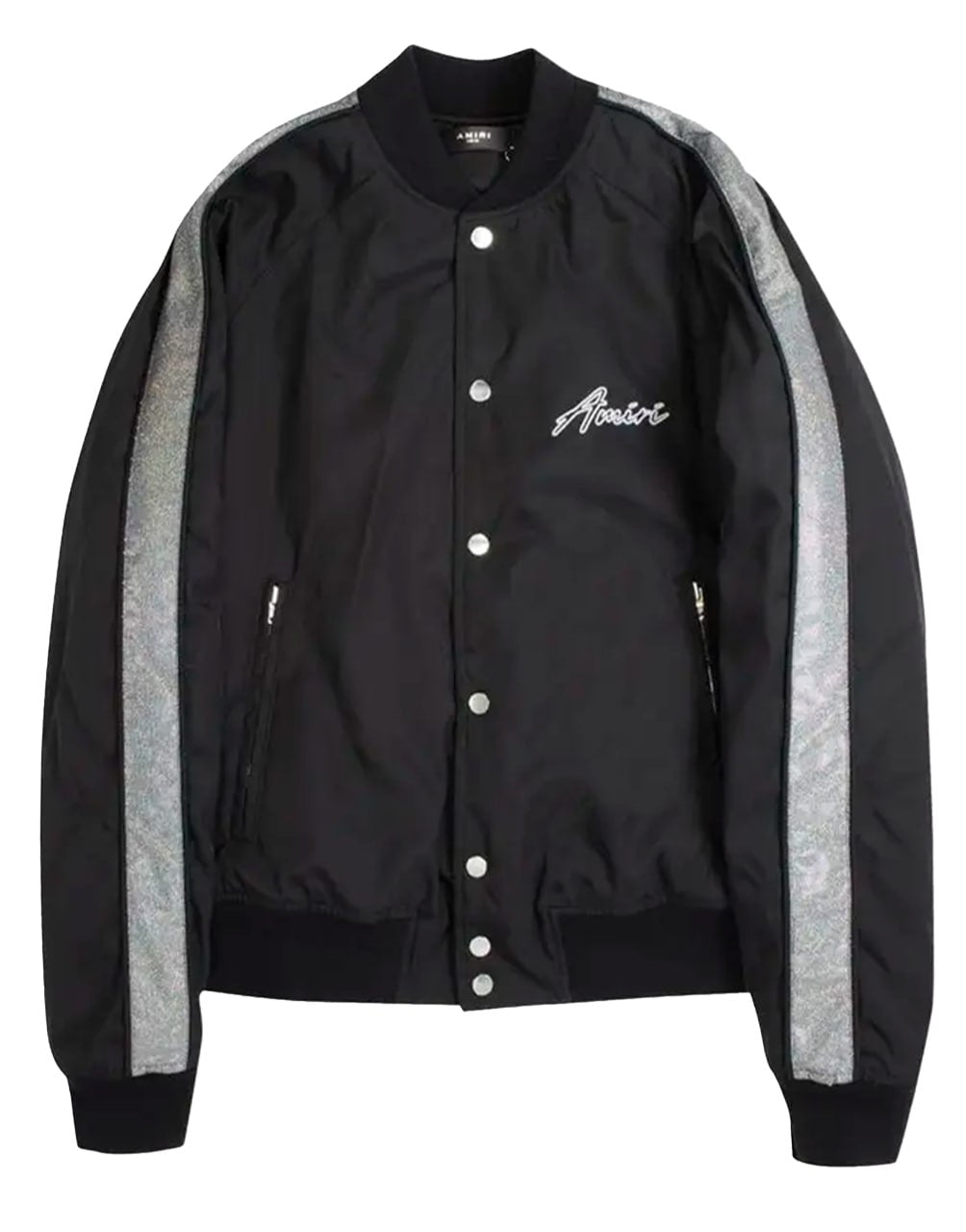 CHAQUETA BOMBER AMIRI SATIN HARDCORE TRACK EN COLOR NEGRO Y PLATEADO