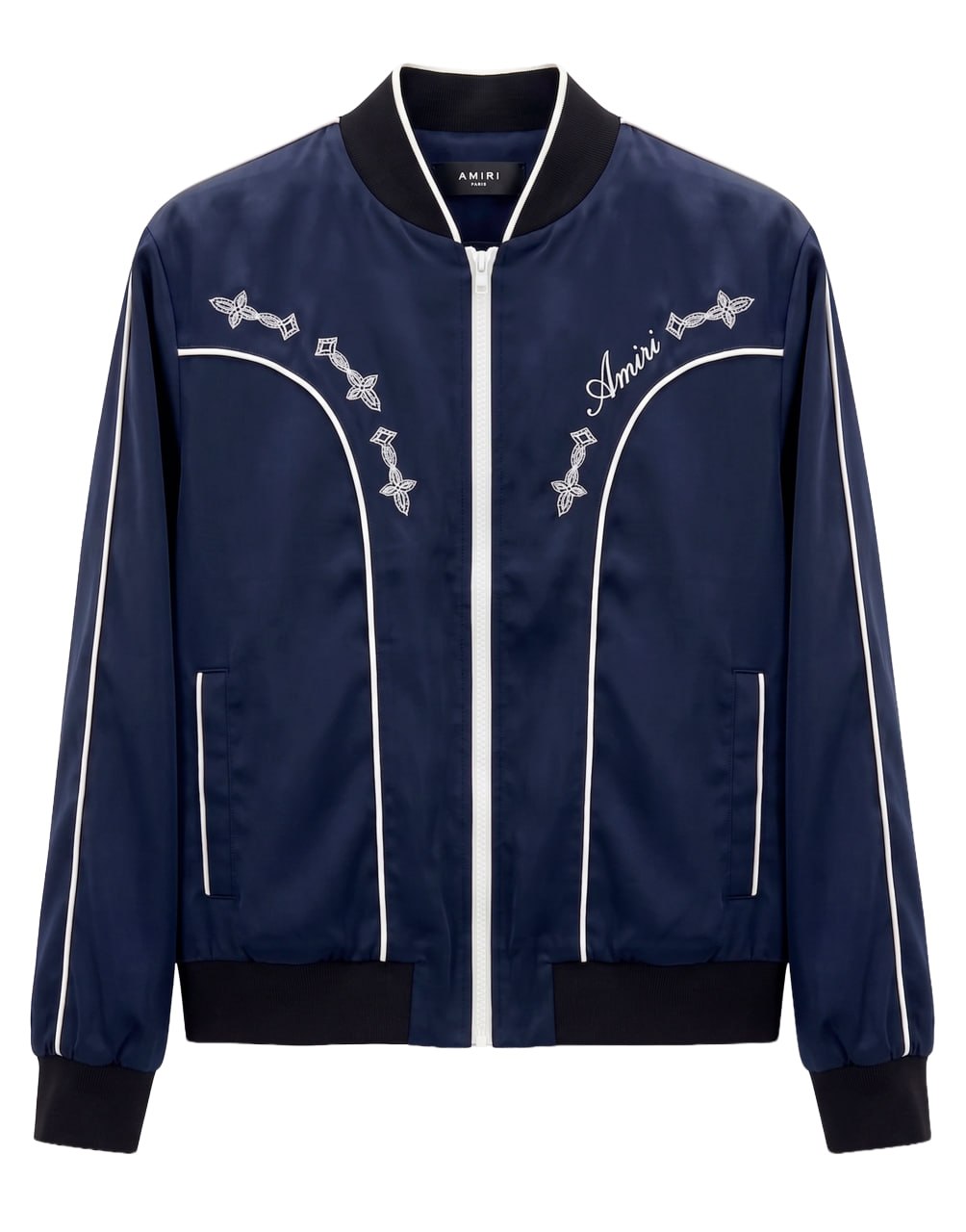 CHAQUETA DEPORTIVA JOHNNY DE AMIRI EN COLOR AZUL CON BORDADO DE LOGO ESTILO WESTERN