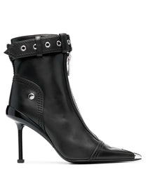 BOTA DE TACÓN CON CREMALLERA Y HEBILLA DE CUERO NEGRO DE ALEXANDER MCQUEEN