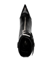 BOTA DE TACÓN CON CREMALLERA Y HEBILLA DE CUERO NEGRO DE ALEXANDER MCQUEEN