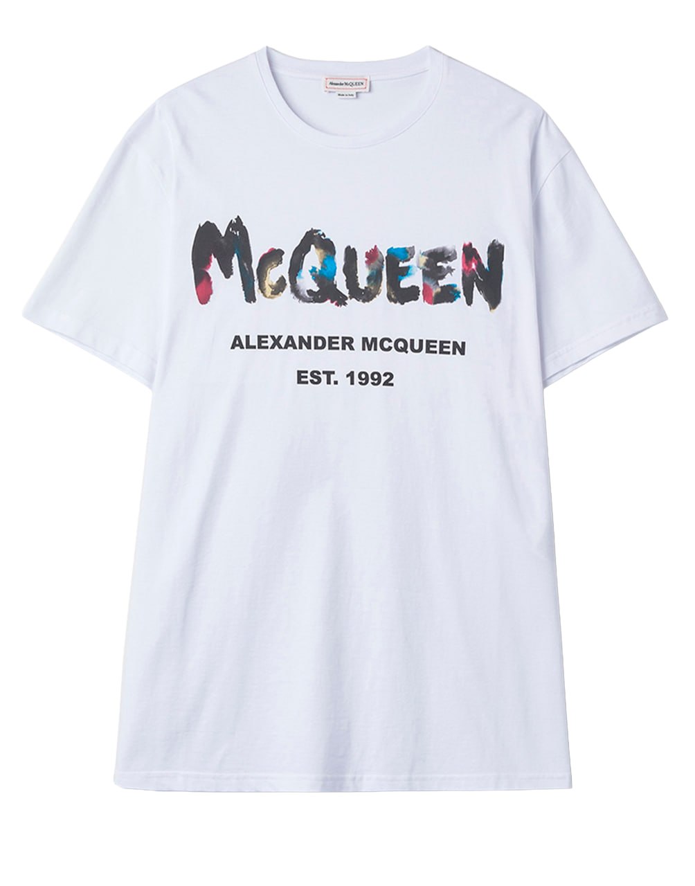 CAMISETA BLANCA DE ALEXANDER MCQUEEN CON ESTAMPADO DEL LOGO ESTILO GRAFITI EN ACUARELA