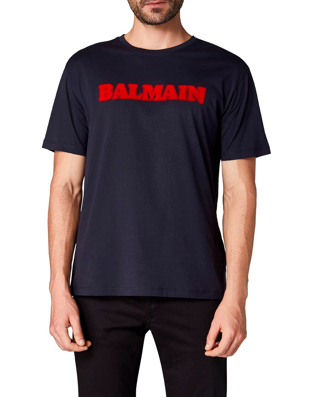 BALMAIN FLOCKED RETRO LOGO PATCH T-SHIRT