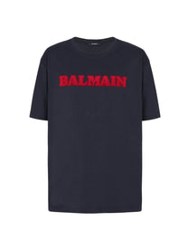 BALMAIN FLOCKED RETRO LOGO PATCH T-SHIRT