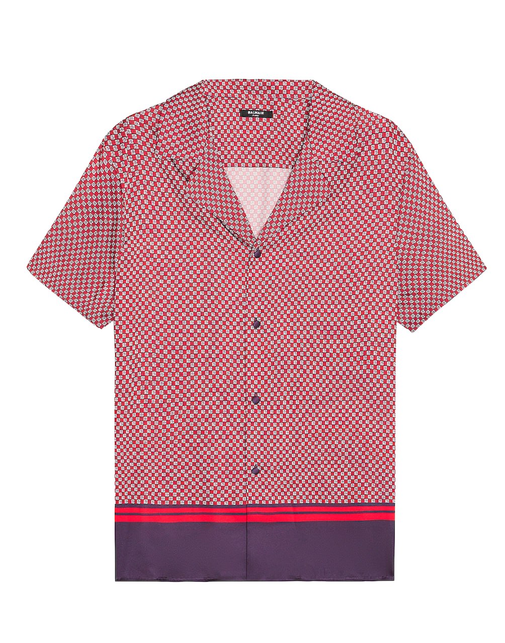 BALMAIN MONOGRAM-PRINT SHORT-SLEEVE SHIRT | RED