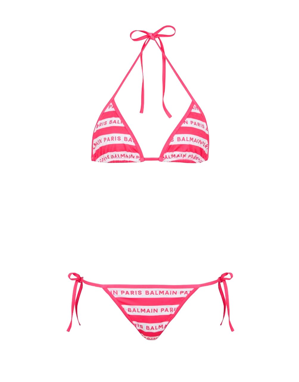 BALMAIN FUSCIA PINK/WHITE LOGO STRING BIKINI SET