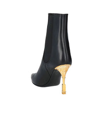BALMAIN DECORED HEELED LEATHER BOOTS - BLACK