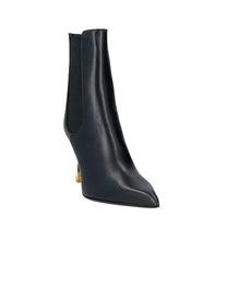 BALMAIN DECORED HEELED LEATHER BOOTS - BLACK