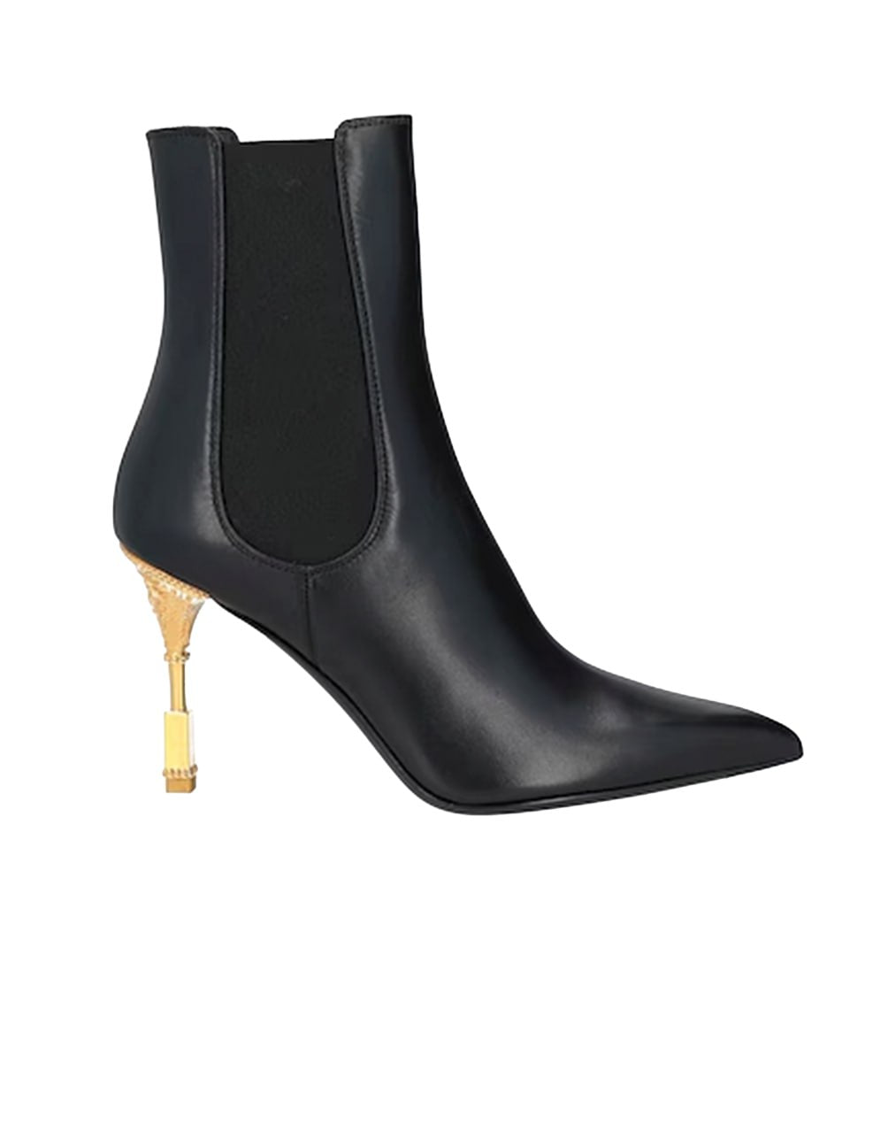BALMAIN DECORED HEELED LEATHER BOOTS - BLACK