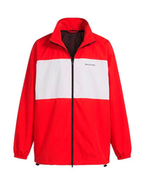 BALENCIAGA Y2K RED WHITE COLORBLOCKED LOGO POPLIN TRACK