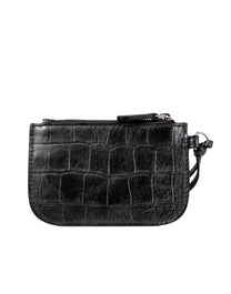 BALENCIAGA MEN'S LE CAGOLE PHONE HOLDER BLACK METALLIC CROC EMBOlSE