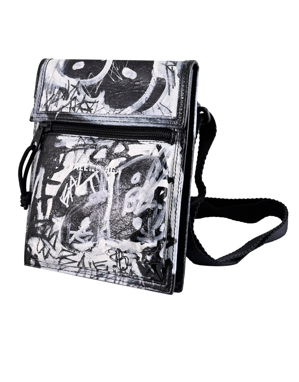 BALENCIAGA EXPLORER SMALL POUCH WITH STRAP GRAFFITI WHITE