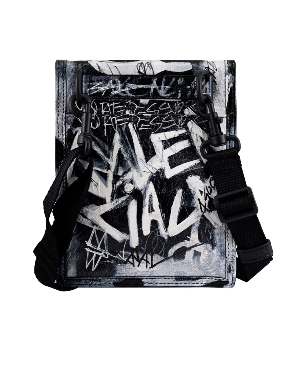 BALENCIAGA EXPLORER SMALL POUCH WITH STRAP GRAFFITI WHITE