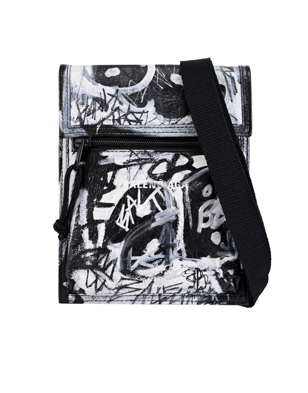 BALENCIAGA EXPLORER SMALL POUCH WITH STRAP GRAFFITI WHITE