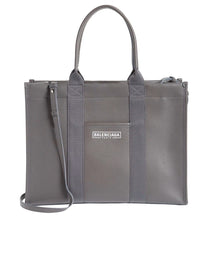 BALENCIAGA NAVY CABAS S LEATHER TOTE GRAY