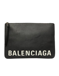 BALENCIAGA NAVY CABAS LOGO POUCH CLUTCH