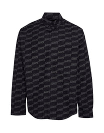 SHIRT BB MONOGRAM COTTON POPLIN BLACK - GRAPHITE