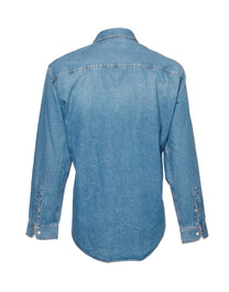 BALENCIAGA INDIGO DENIM EMBROIDERED LOGO SHIRT